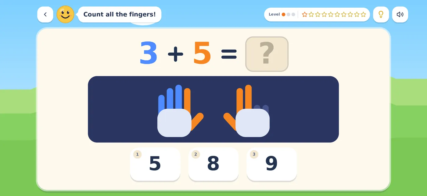 Adding with fingers in Kidly