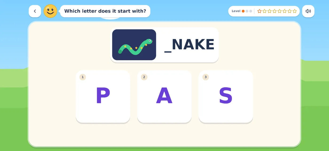 A letters game in Kidly