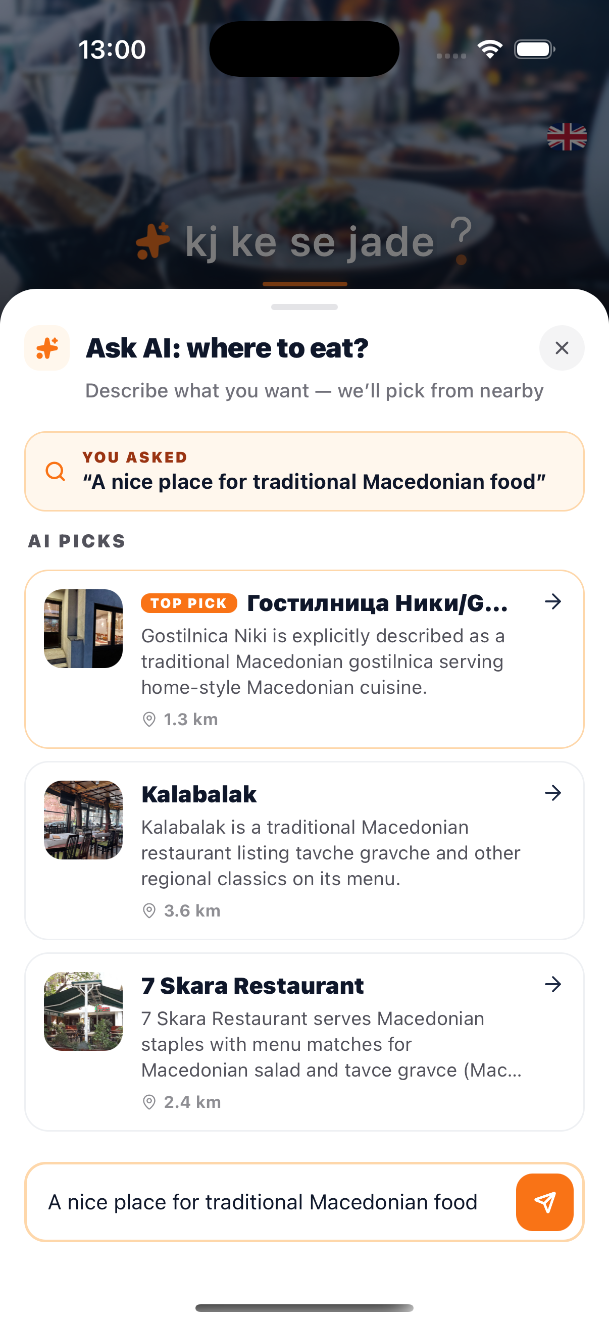KKSJ AI place recommender — describe a craving and the AI suggests a nearby restaurant for the group