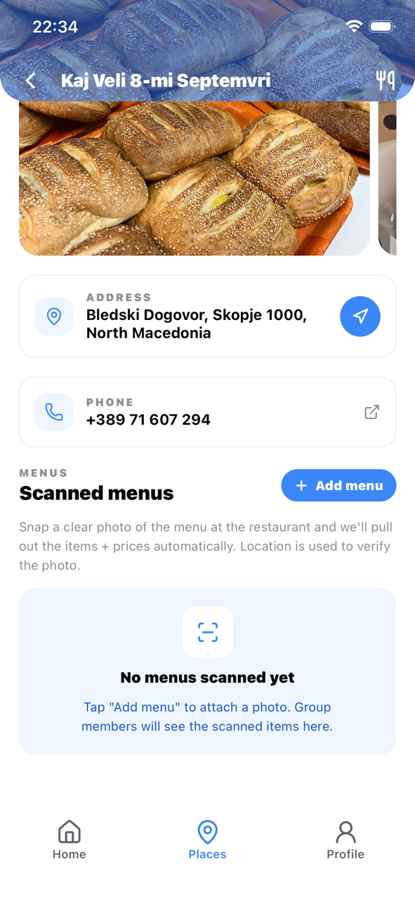 Scanning a restaurant menu — AI extracting items and prices