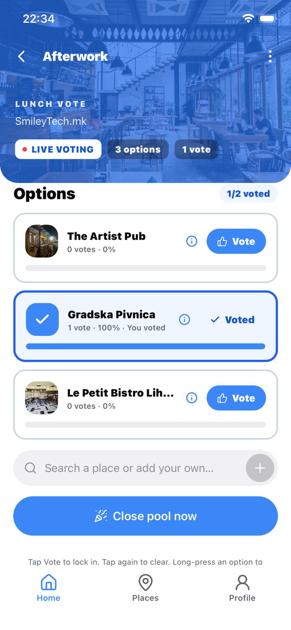Voting on places in a pool