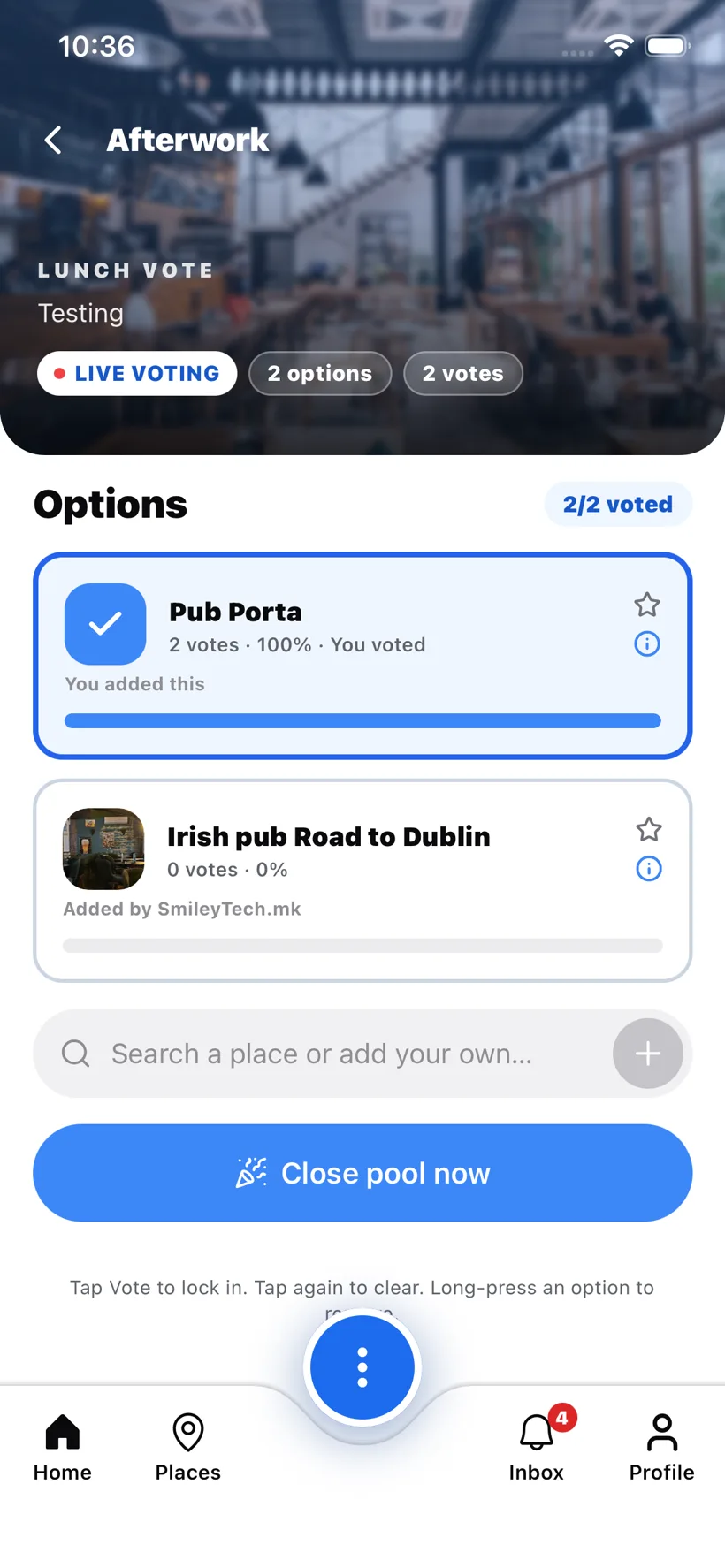 Voting on places in a pool