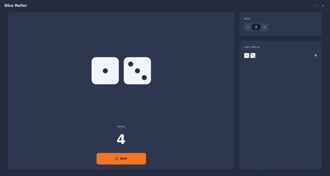 Dice Roller in SmileyOS: two dice and the total