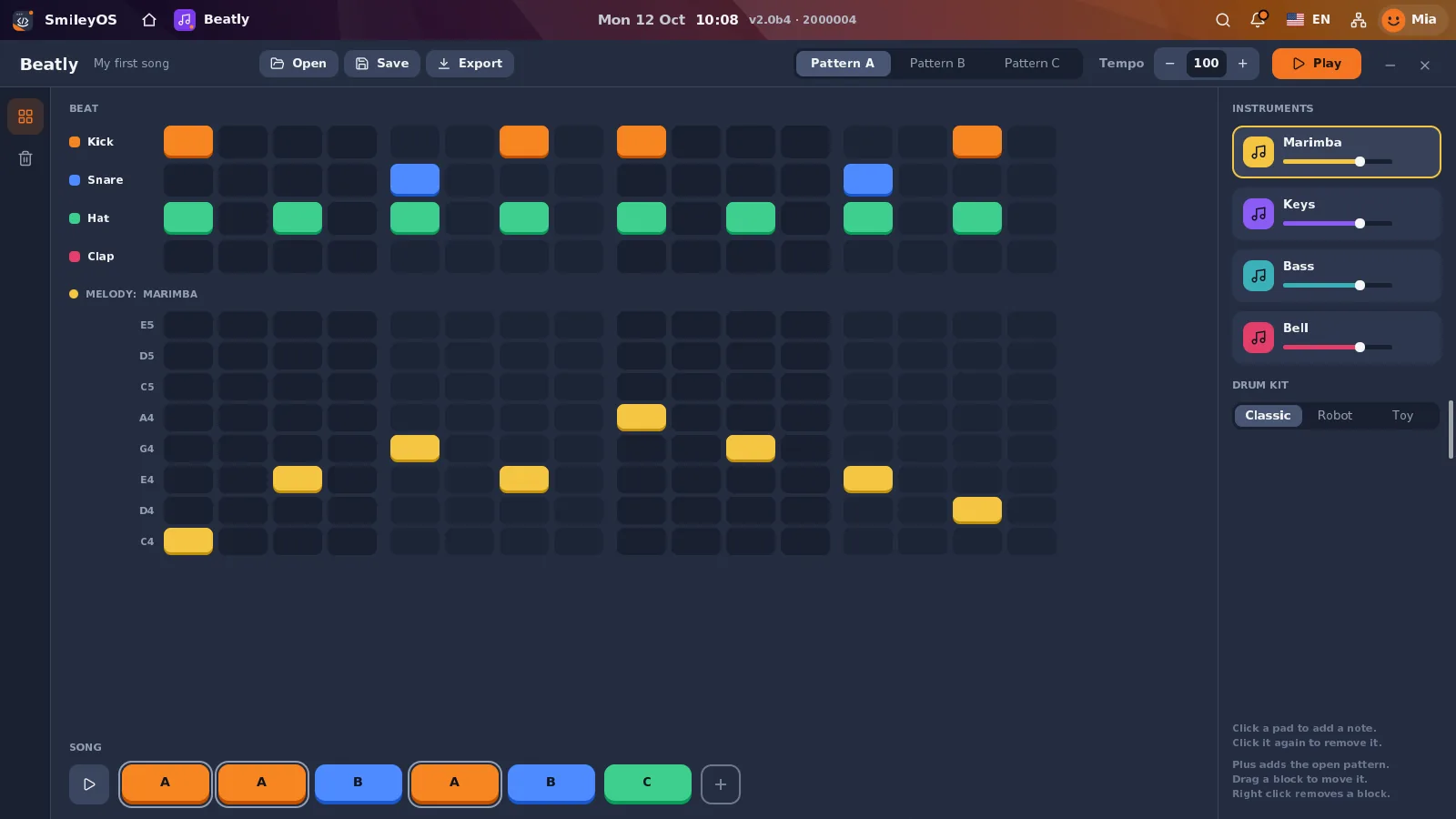 Слика од екранот на SmileyOS: Beatly