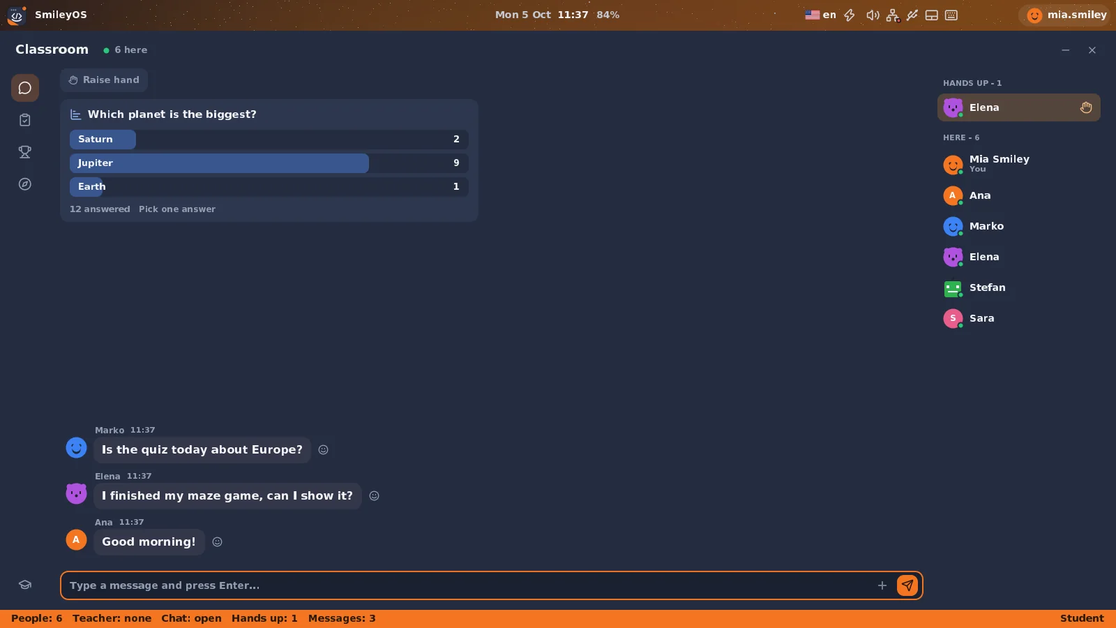 SmileyOS screenshot: Classroom