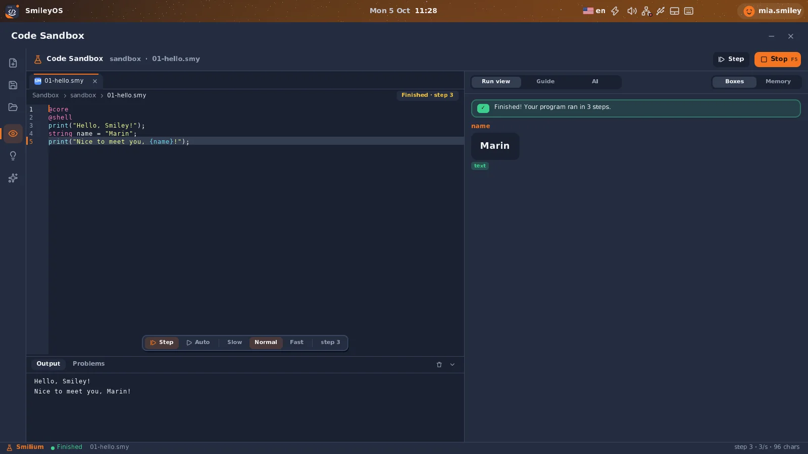 Code Sandbox in SmileyOS