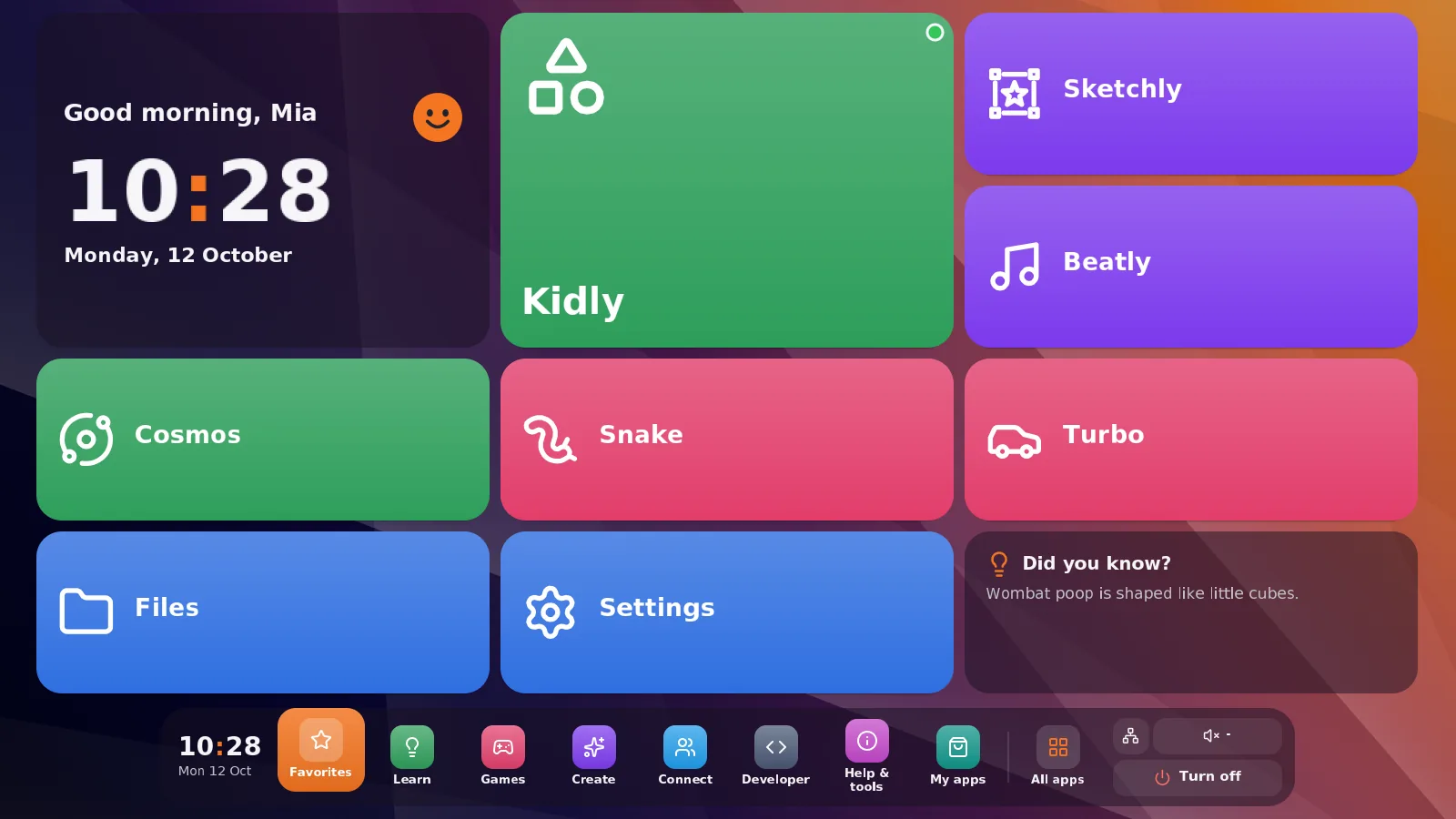 SmileyOS screenshot: Simple mode: favorites